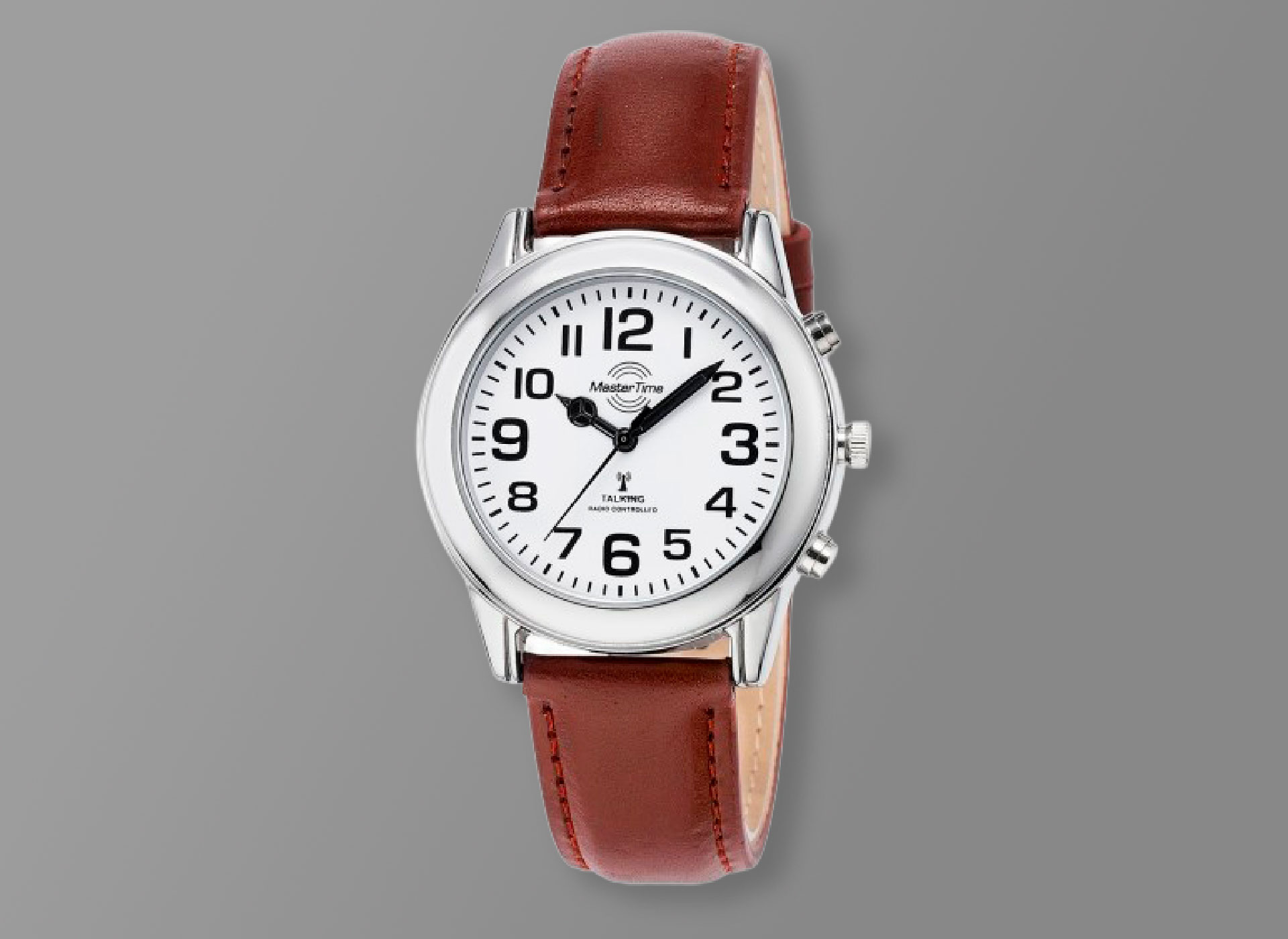 Ansicht auf die braune Herrenuhr.