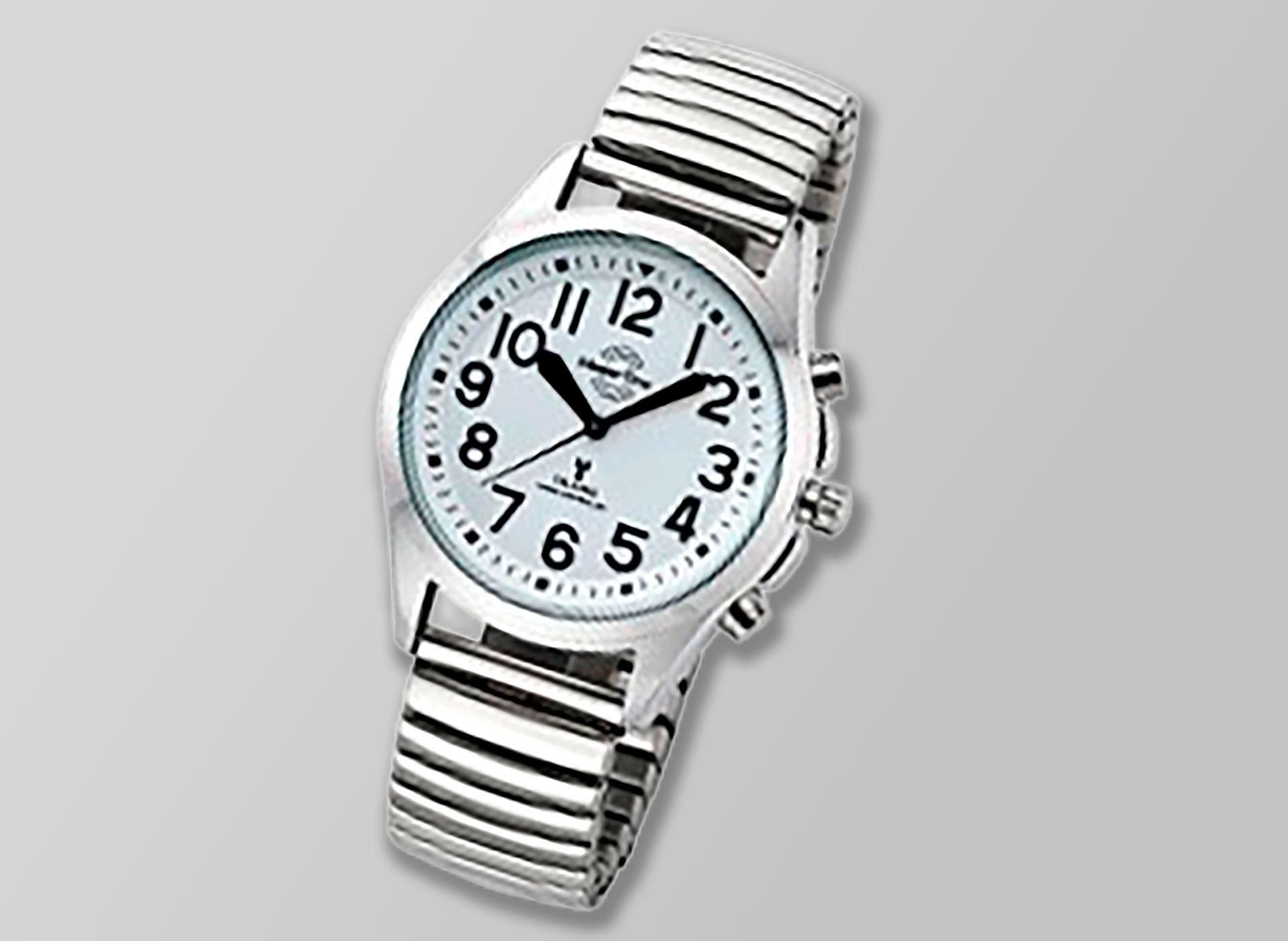 Ansicht auf die silberne Uhr.