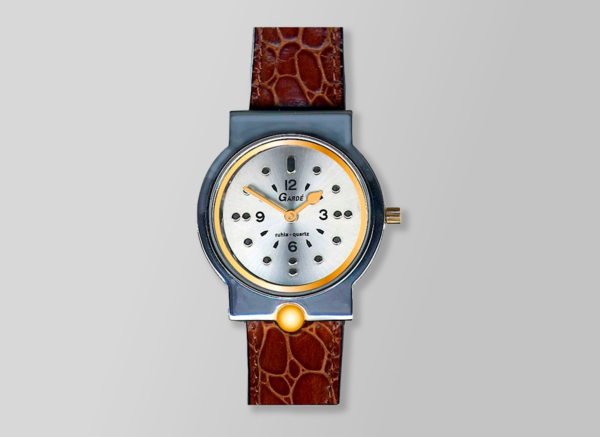 Ansicht auf die Uhr mit braunem Leserband.