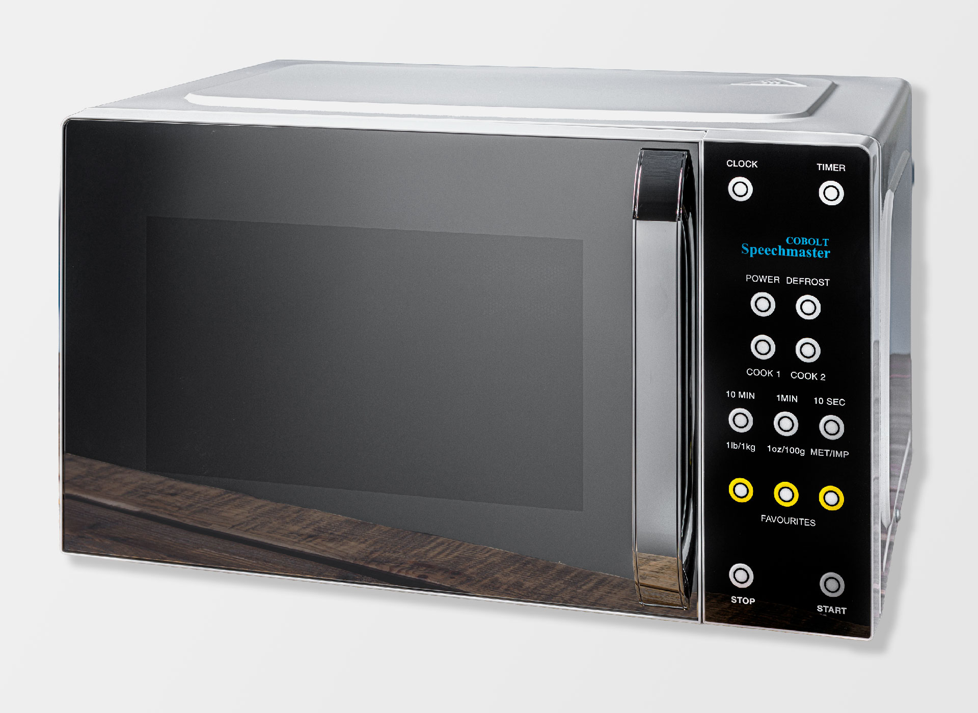 Ansicht auf die schwarz-weiße Mikrowelle.