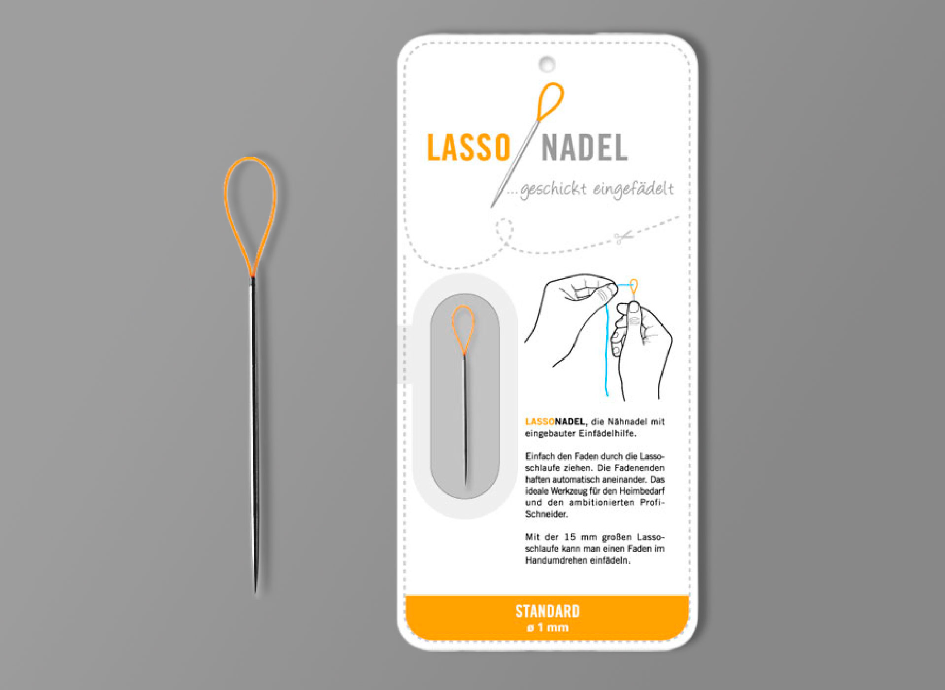 Ansicht auf die Verpackung und die Nadel.