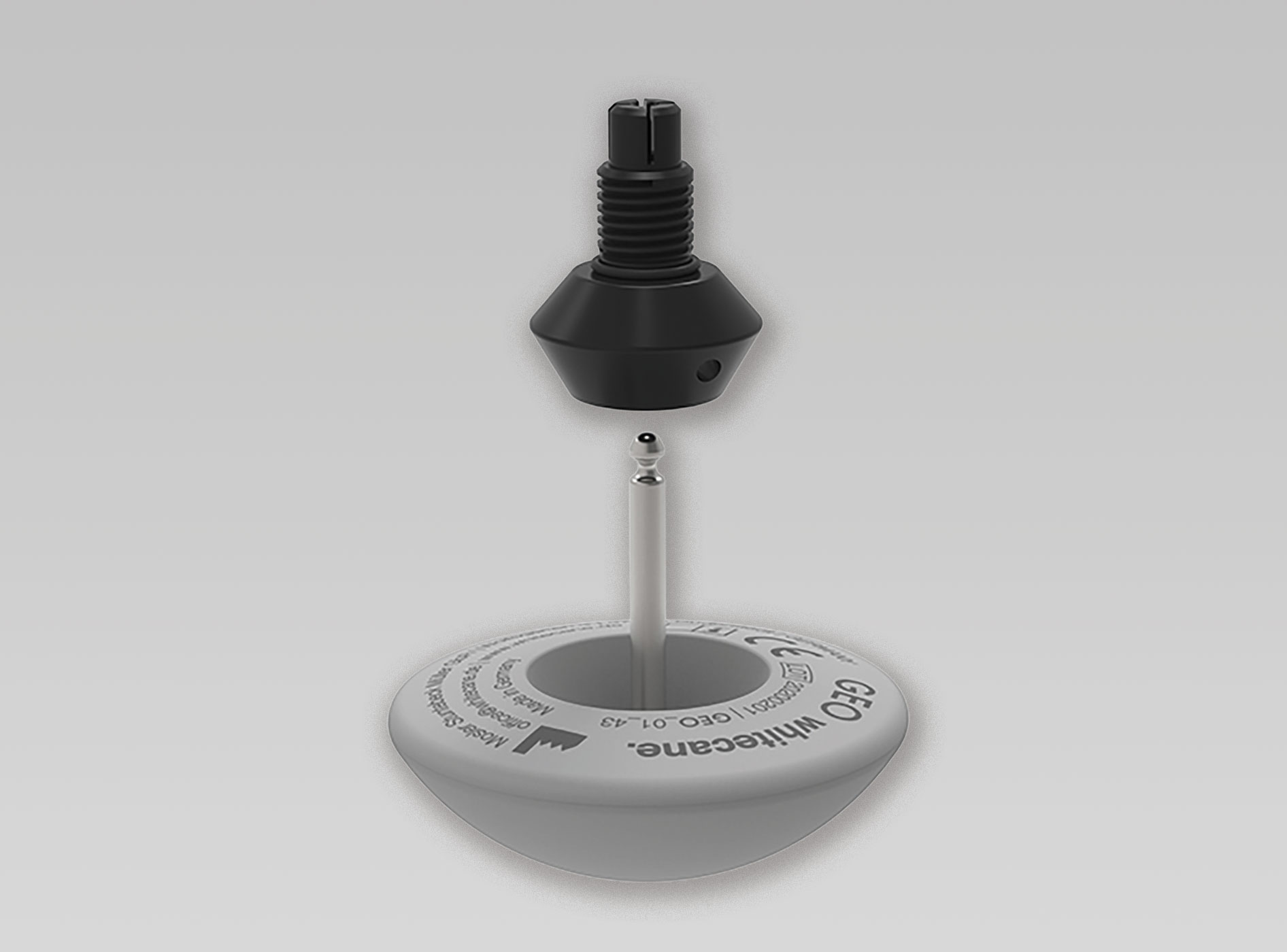 Ansicht auf eine flache Stockspitze des IO Blindenlangstocks